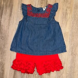 OshKosh B'Gosh Embellished Neck Tank Top and Ruffle Shorts  - 2T GUC